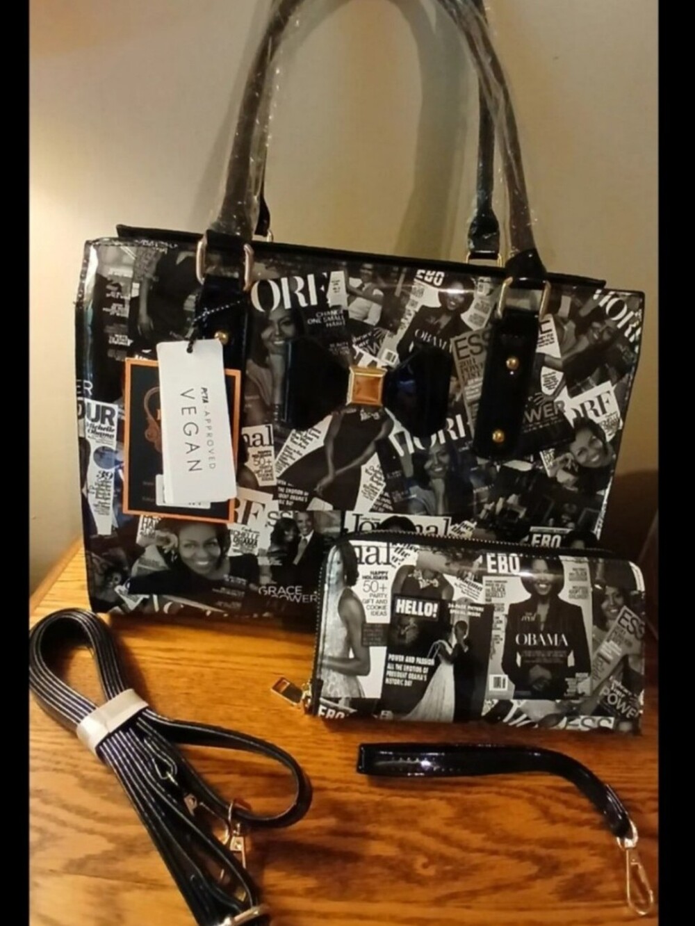 Michelle Obama Magazine Cover Collage Variety Set-Tote,Crossbody Bag,Wallet-NEW
